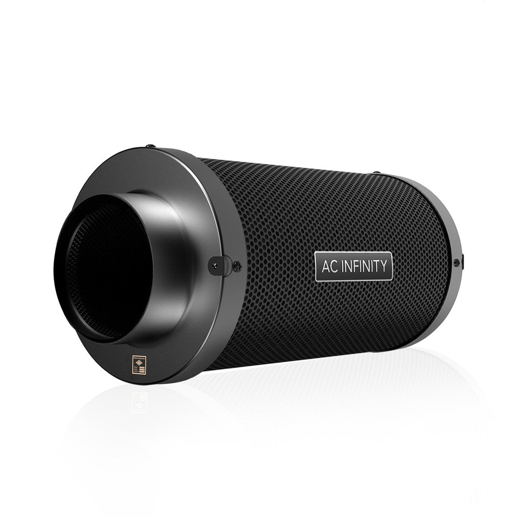 Front view of 8 inch inline carbon filter for hydroponic grow tent ventilation