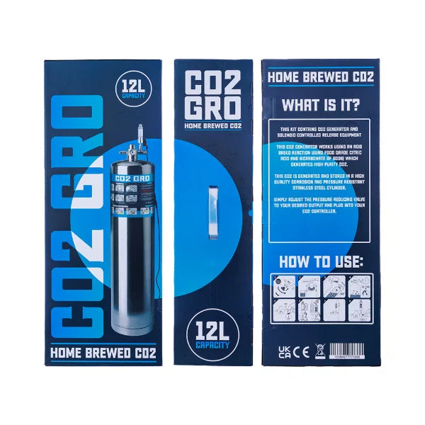 CO2 Gro packaging with blue and white design on a white background