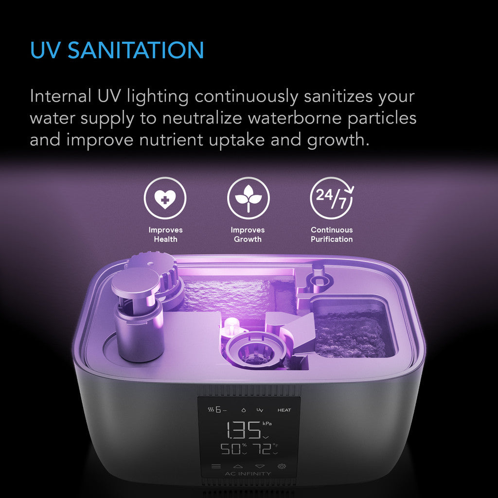 Backlit display can be hidden and auto-shutoff prevents operation when water is depleted