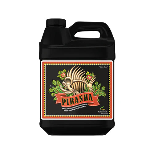 Black container with 'Piranha' label on a white background