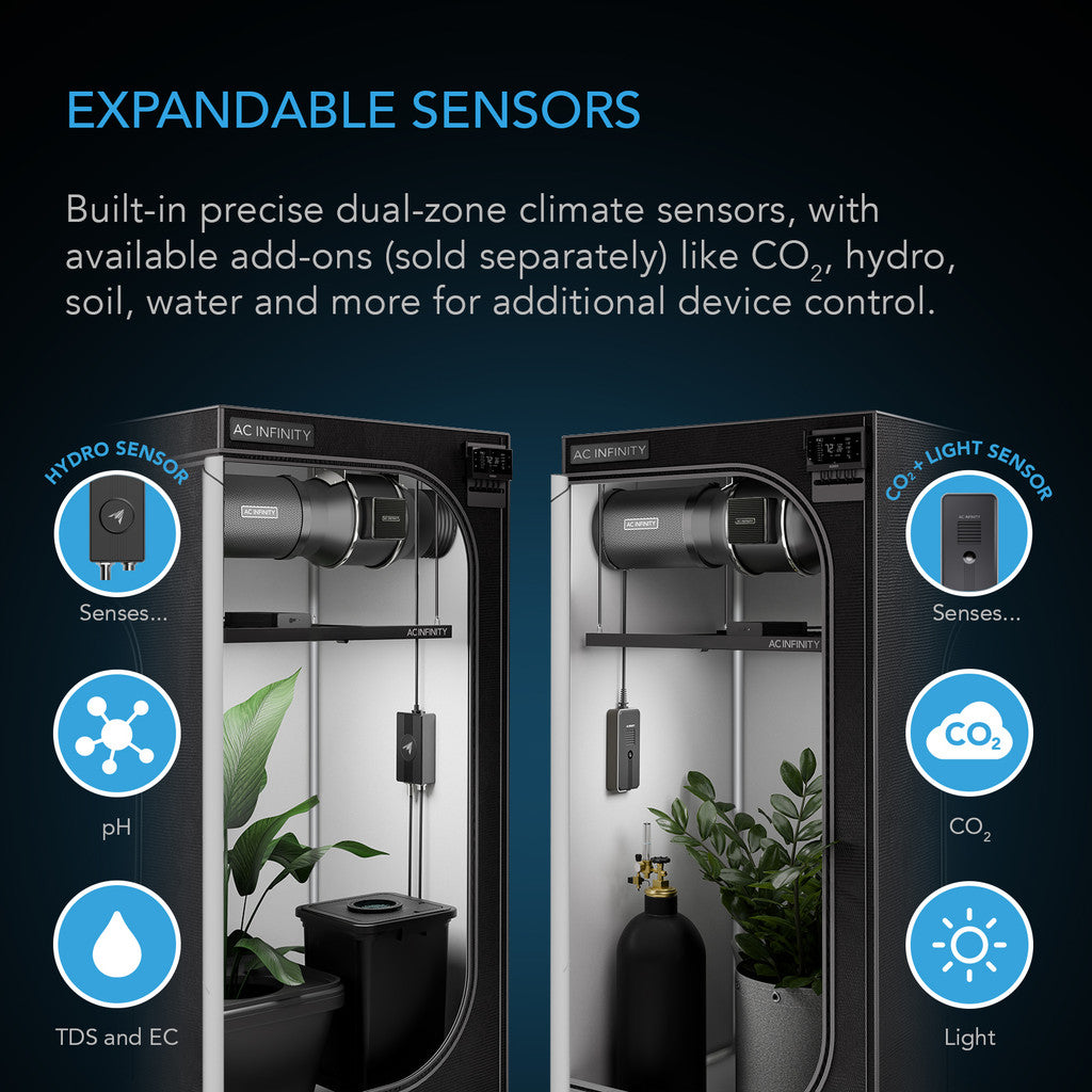 CONTROLLER AI+ with optional CO2, soil, and hydro sensors for advanced setups