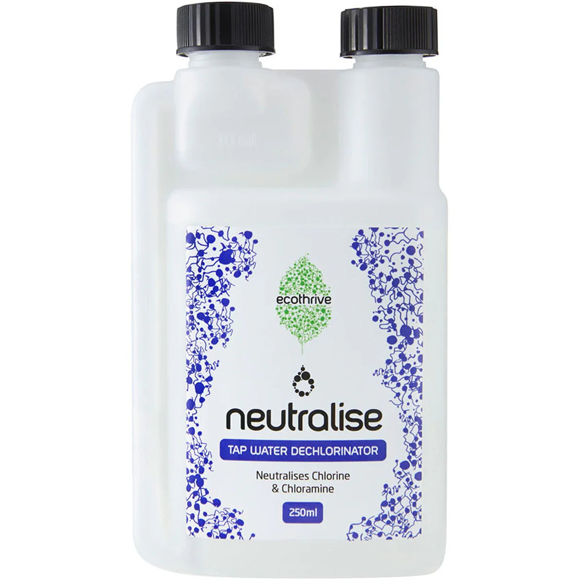 Tap water dechlorinator bottle with 'ecothrive' branding on a white background