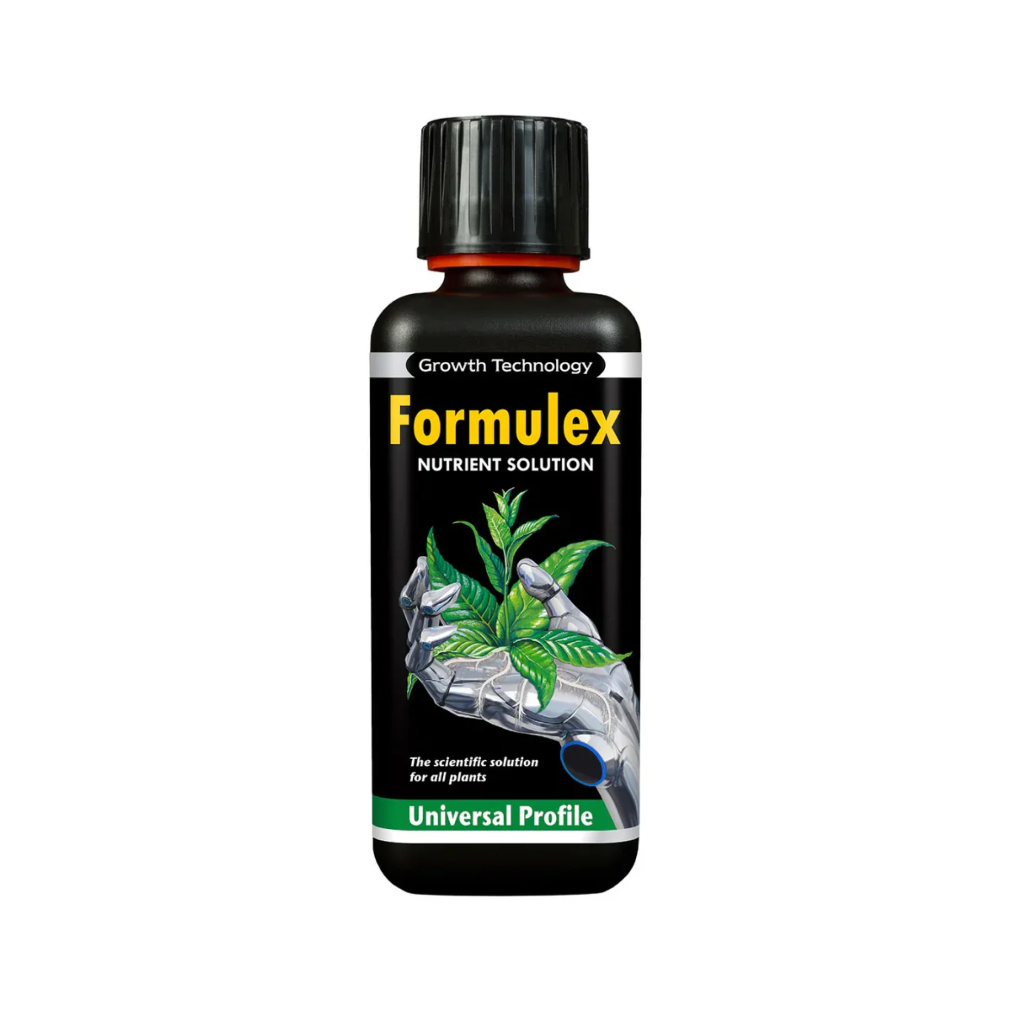 Bottle of Growth Technology Formulex nutrient solution on a white background