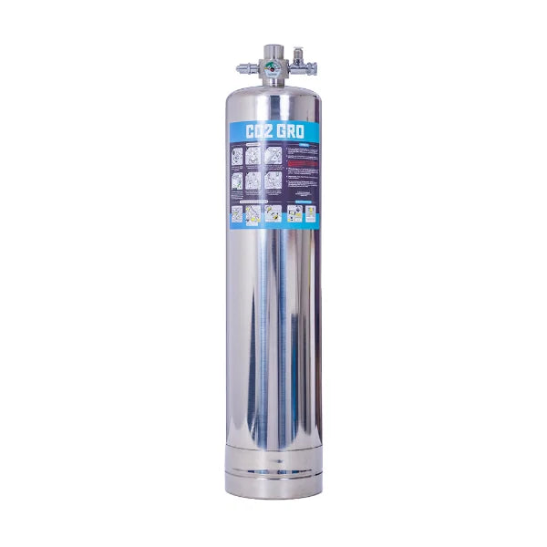 CO2 tank with a blue label on a white background