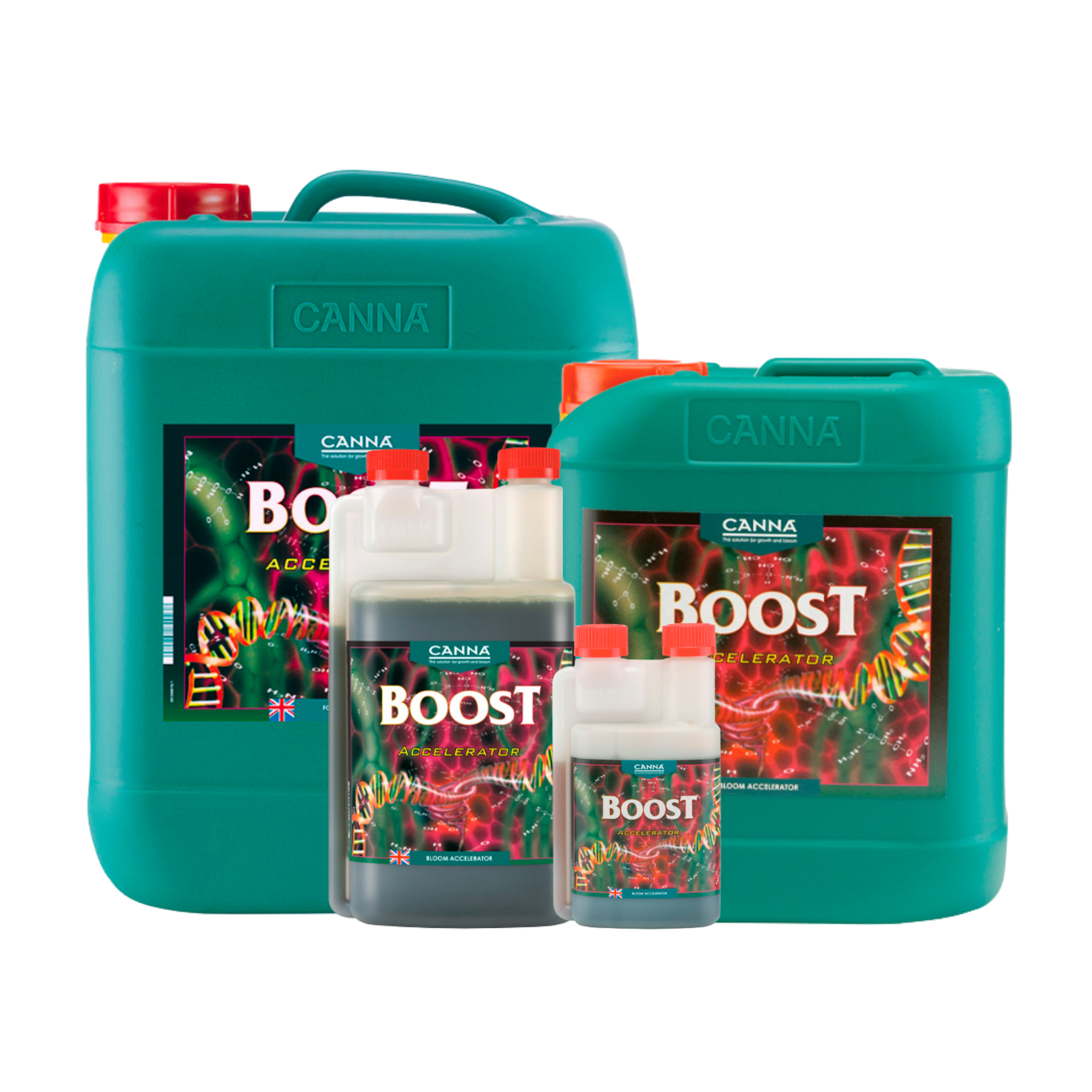 Canna Boost fertilizer products on a white background