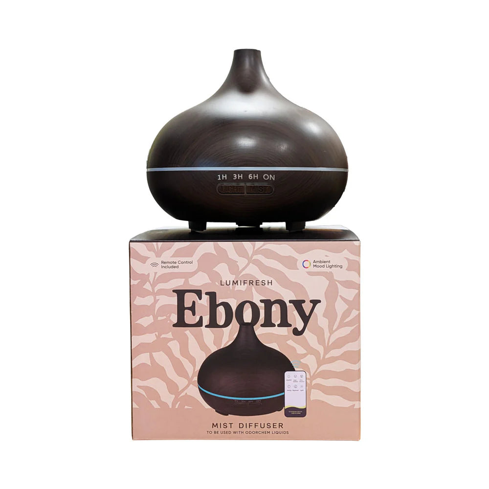 Lumifresh Ebony mist diffuser on its packaging with a white background
