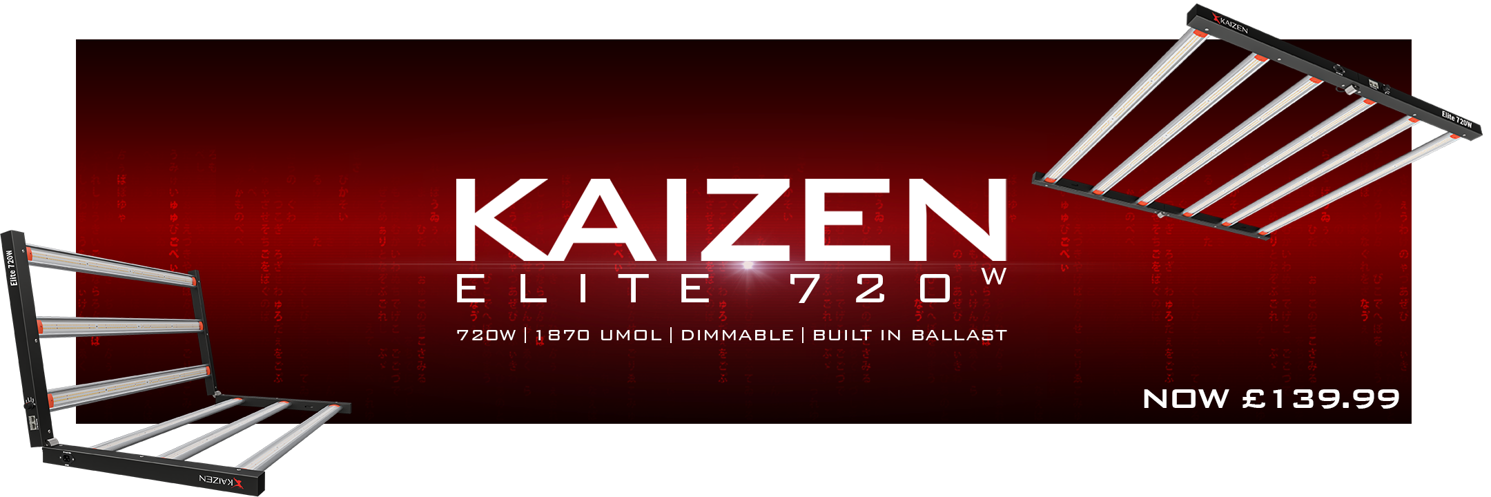 Kaizen ELITE 720W LED Grow Light – Full-spectrum hydroponic lighting fixture.