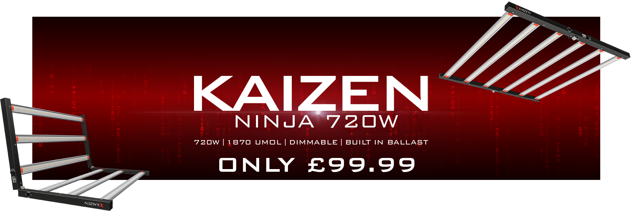 Kaizen ELITE 720W LED Grow Light – Full-spectrum hydroponic lighting fixture.