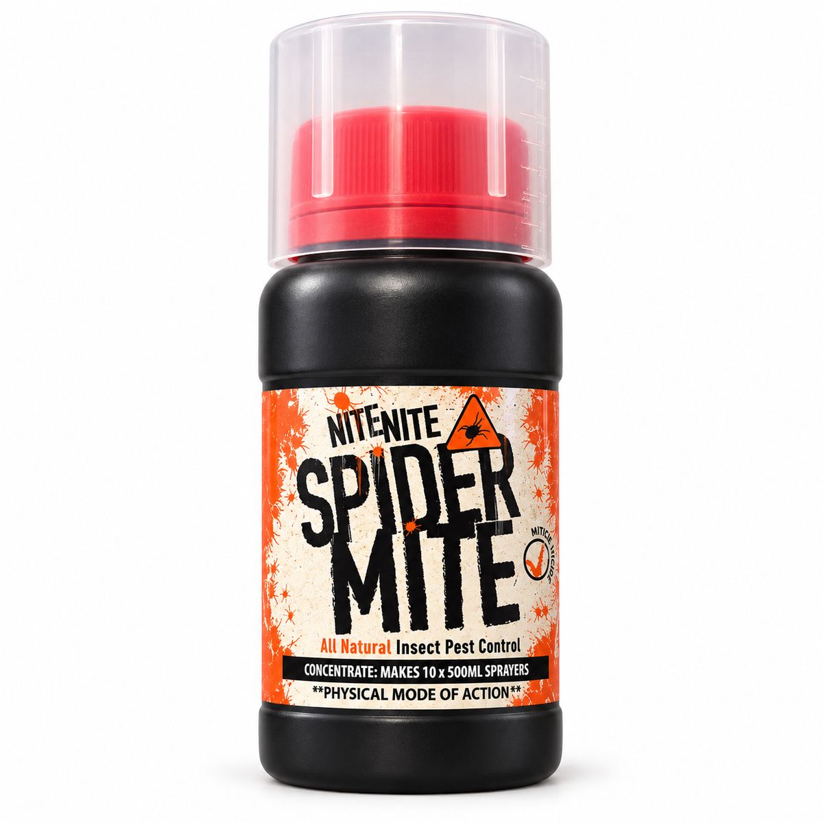 Nite Nite Spider Mite Concentrate bottle with red cap and orange label on a white background