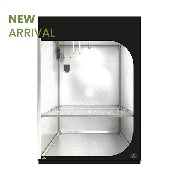 A black Secret Jardin brand grow tent with a reflective Mylar lined interior, designed for indoor gardening.