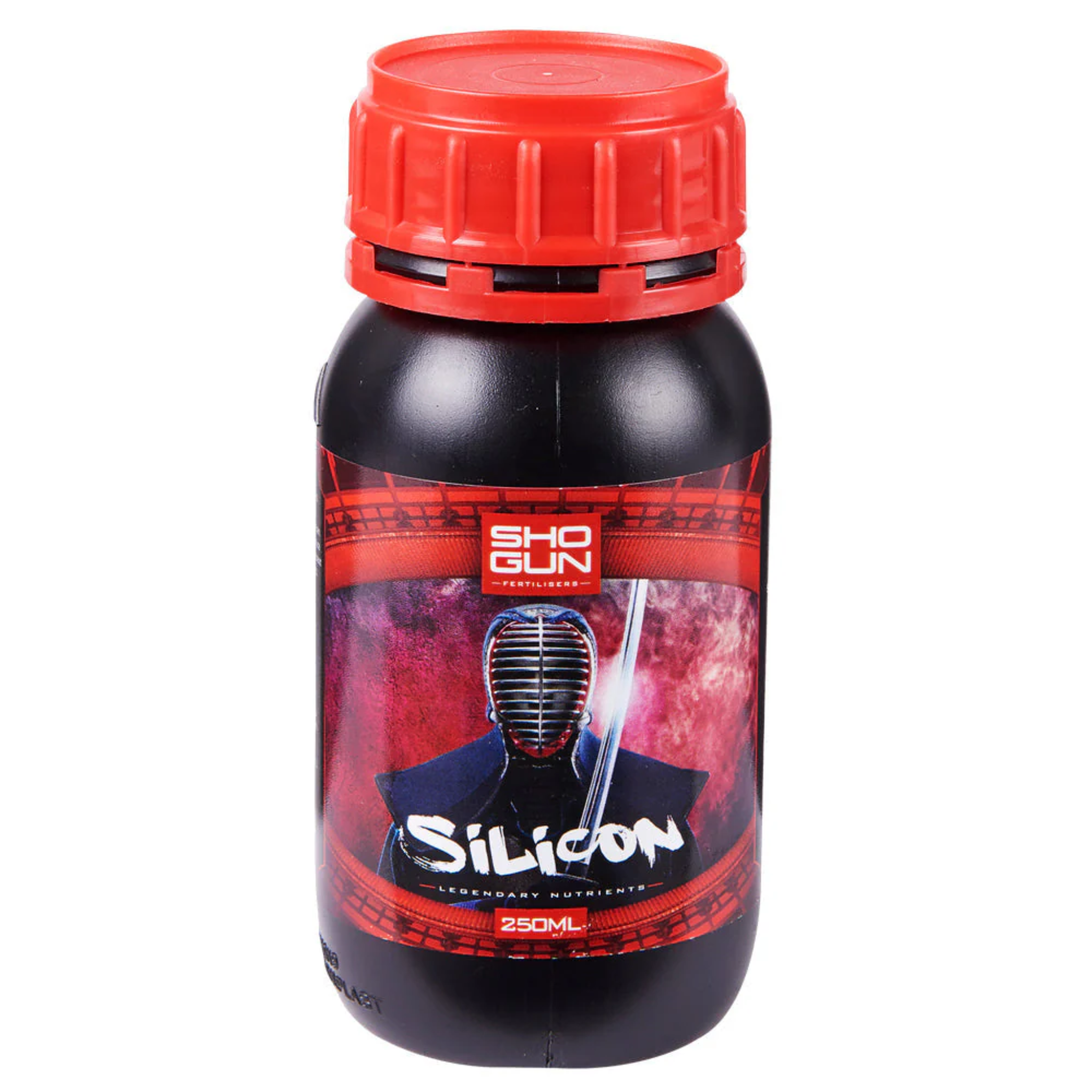 Bottle of Shogun Silicon 250ml with red cap on a white background