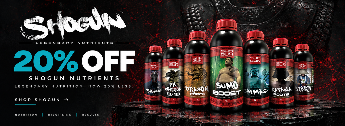 Banner promoting Shogun nutrients 20% off