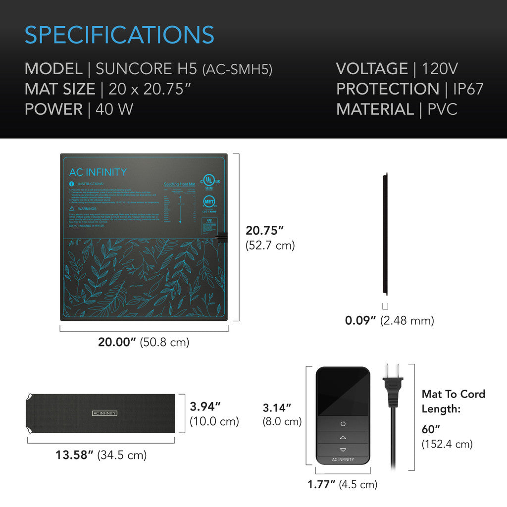 full specifications of the suncore h5 heat mat