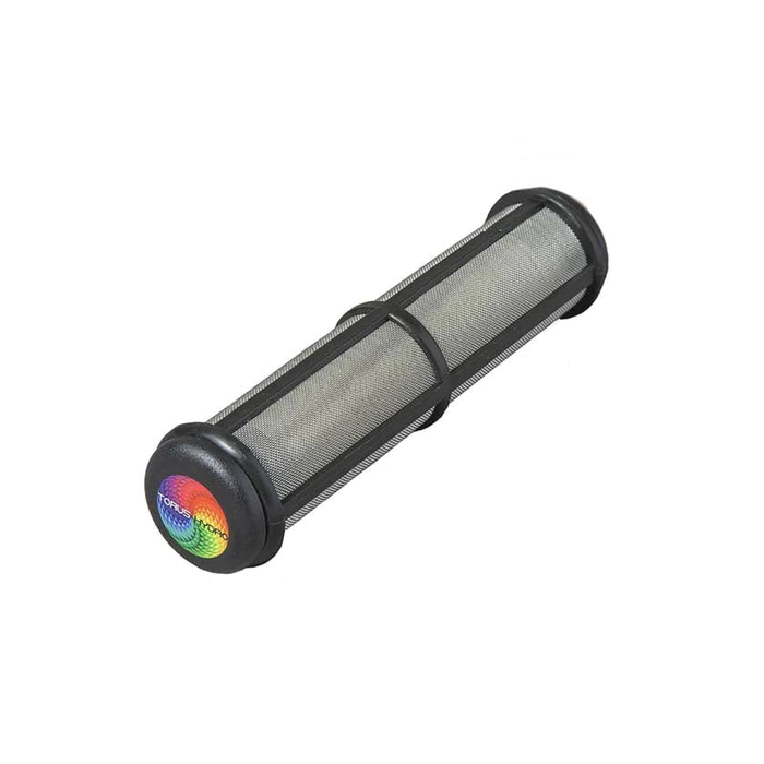 A cylindrical Torus Hydro Automated pH Regulator device with a color wheel logo on one end.